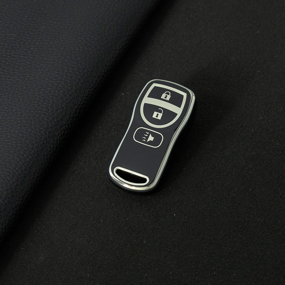 NIJ1T1 Black-Silver Plating TPU Car Key Cover for Nissan 350Z Maxima Sentra Armada Titan Kicks Murano