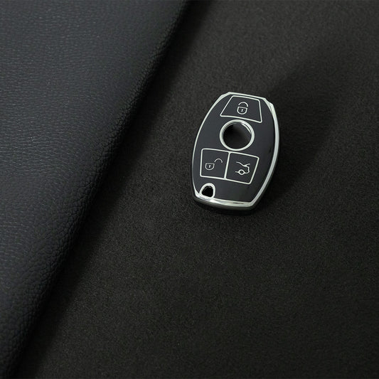 MEC1T1 Black-Silver Plating Car Key Cover Premium Soft TPU Car Key Case Cover Shell for Mercedes Benz C260L C200L A180L GLC260 GLA E300l CLASS Key Rings Keychain Bag