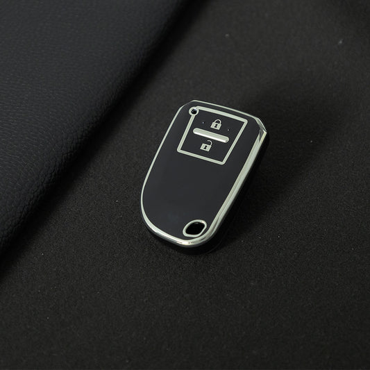 TOI2T1 Black-Silver Plating 2 Buttons TPU Car Key Cover Case for Toyota Yaris HAIs 2020 Hiace 200 Sienta