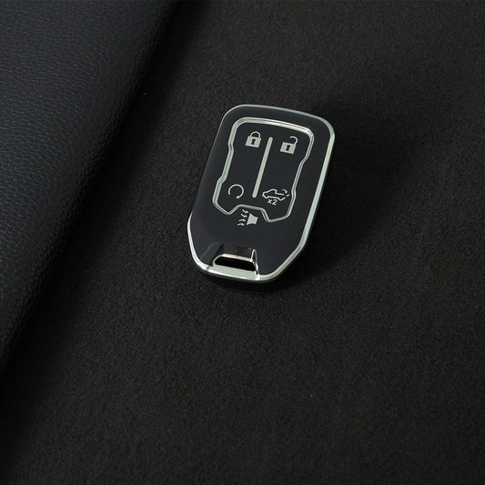 CEB1T1 Black-Silver Plating Remote Shell Fob Holder TPU Key Cover Case for Sierra Terrain Acadia Chevrolet Tahoe 2012-2016 for Car