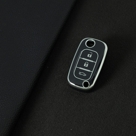REI1T1 Black-Silver Plating Soft TPU Key Case Cover for Renault Fluence Clio Megane for Mercedes for LADA Vesta Granta XRay Kalina Priora Sedan Sport