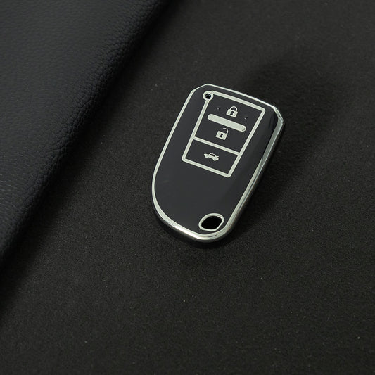 TOI1T1 Black-Silver Plating 3 Buttons TPU Car Key Cover Case for Toyota Yaris HAIs 2020 Hiace 200 Sienta