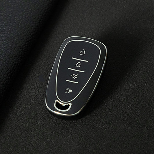CEA2T1 Black-Silver Plating Car Key Cover For CHEVROLET Cruze Spark Camaro Volt Bolt Trax Malibu Captiva Equinox Trax Tracker AVEO Lova TPU Car Key Case Key Cover