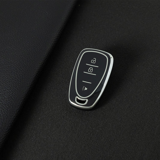 CEA1T1 Black-Silver Plating New Soft TPU Car Key Case Cover for Chevrolet Chevy Malibu Camaro Cruze Traverse Sonic Volt Bolt Equinox