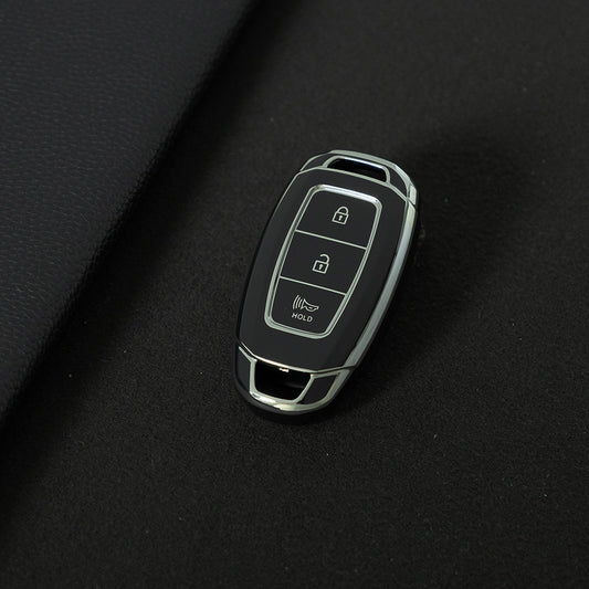 HYA2T1 Black-Silver Plating TPU Car Key Case Cover for Hyundai Solaris 2021 Accent Ix25 Creta 2020 Elantra Tucson Verna I20