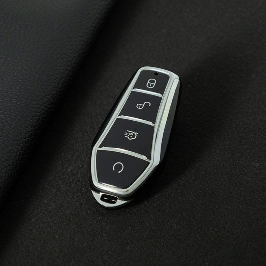 BYD1T1 Black-Silver Plating Car Key Cover For BYD E2/E3/Song PRO/Yuan Plus/Dolphin Remote Key FOB Cover Accessories