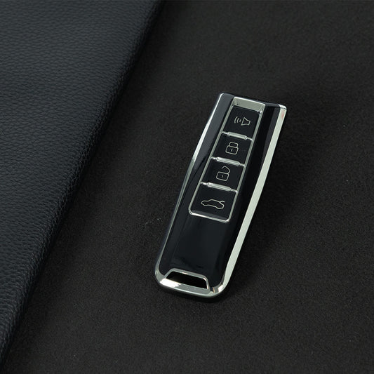 WYA1T1 Black-Silver Plating TPU Car Key Case Cover Shell for WEY VV5 VV6 VV7 P8 Latte Mocha DHT-PHEV Blue Mountain