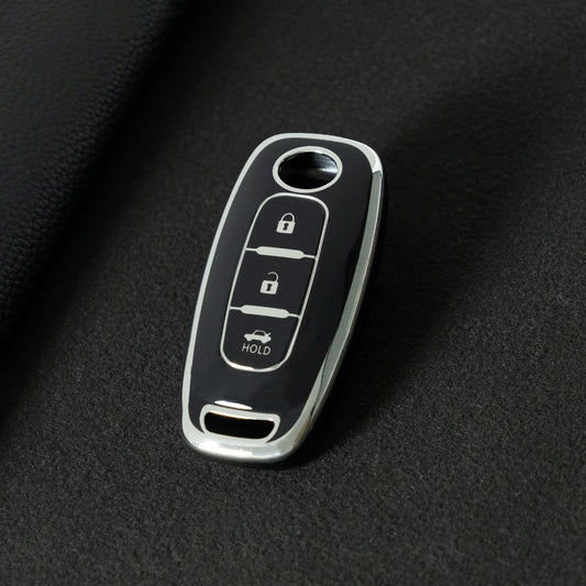 NIA2T1 Black-Silver Plating TPU Car Key Cover Car Key Case for Nissan Altima Murano Sentra Rogue Armada Pathfinder Infiniti FX35