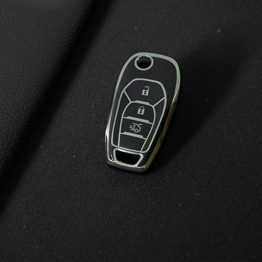 CEE1T1 Black-Silver Plating TPU Key Cover for Chevrolet Cruze Aveo Trax Sail Malibu