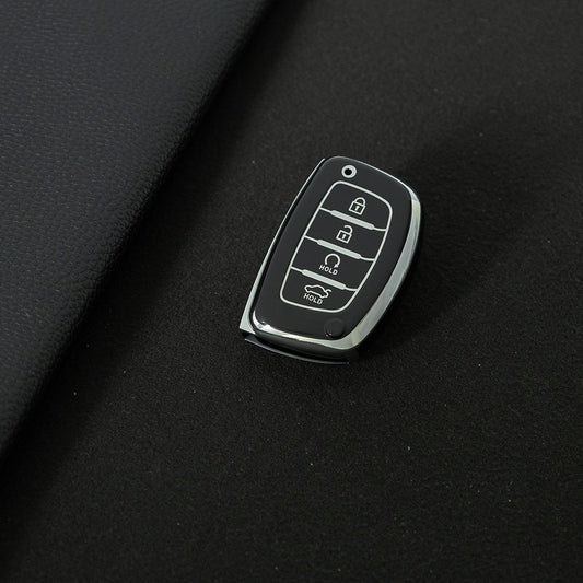 HYD4T1 Black-Silver Plating TPU Car Key Case Cover for Hyundai Ix25 Ix35 I10 I20 Solaris Tucson Sonata Santa Fe Sport Elantra Creta Verna