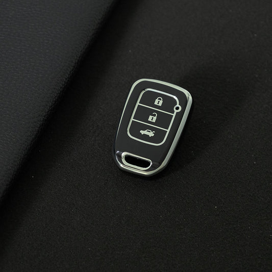 HOM2T1 Black-Silver Plating TPU Car Key Case Cover for Honda VEZEL City Fit
