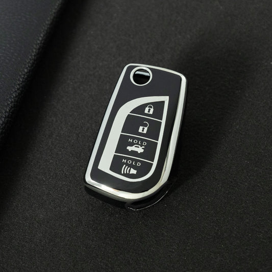 TOA5T1 Black-Silver Plating TPU Protective Key Cover Case for Toyota New Corolla Camry RAV4 Avalon Izoa CHR Highlander Car Key Accessories