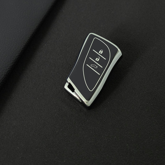 LEB1T1 Black-Silver Plating Fashion Soft TPU Car Remote Key Case Cover Shell Fob for Lexus ES UX200 UX250H ES300H ES350 US200 US260H LX570 Accessories