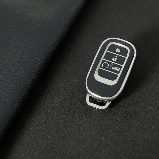 HOB1T1 Black-Silver Plating Car Key Cover For Honda Civic Accord HR-V CR-V CRV 2021 2022 2023 5Buttons Auto Shell Fob Holder TPU Car Key Case Cover Keychain Accessories