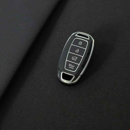 HYS1T1 Black-Silver Plating TPU Car Key Fob Case Key Fob Cover Keychain For Hyundai I30 Ix35 KONA Encino Solaris Azera Grandeur Ig Accent Santa Fe Palisade