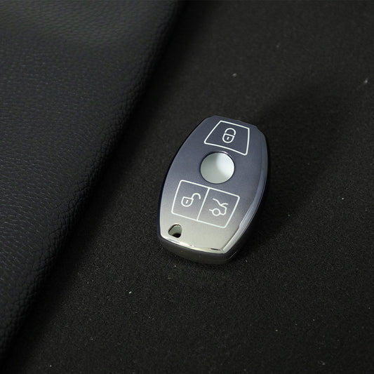 MEC1T1 Gradient Gray Car Key Cover Premium Soft TPU Car Key Case Cover Shell for Mercedes Benz C260L C200L A180L GLC260 GLA E300l CLASS Key Rings Keychain Bag