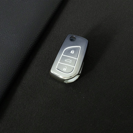 TOA1T1 Gradient Gray Car Key Cover Premium Soft TPU Car Key Case Cover Shell for Toyota COROLLA camry LEVIN REIZ highlander RAV4 Fold Key Rings Keychain Bag