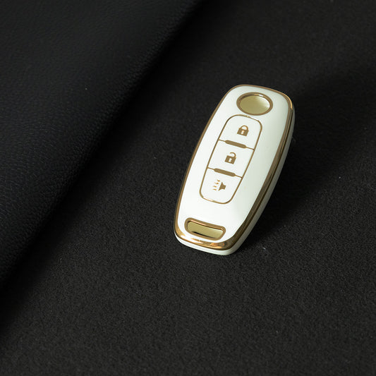 NIA5T1 White-Gold Plating TPU Car Key Cover Key Fob Holder Suitable for Nissan Sylphy Bluebird Teana X-Trail Murano GTR