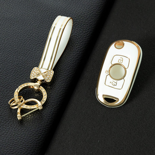 BUB1T1 White-Gold Plating Soft TPU Car Flip Key Case Cover for Buick VERANO ENCORE GX GL6 for Opel Vauxhall Astra K Corsa E Protector Shell Accessories