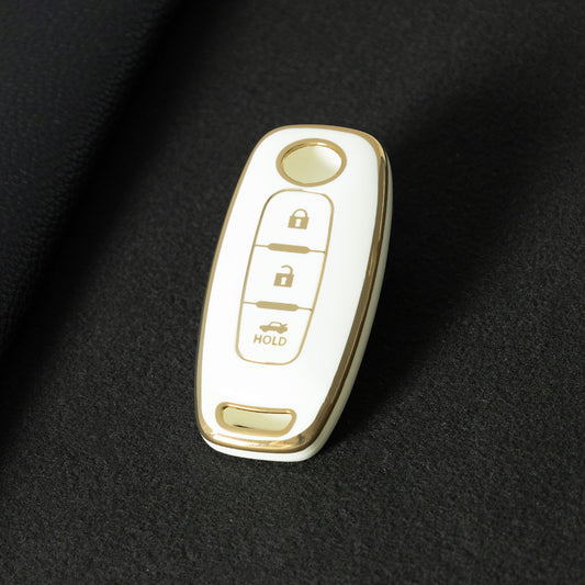 NIA2T1 White-Gold Plating TPU Car Key Cover Car Key Case for Nissan Altima Murano Sentra Rogue Armada Pathfinder Infiniti FX35