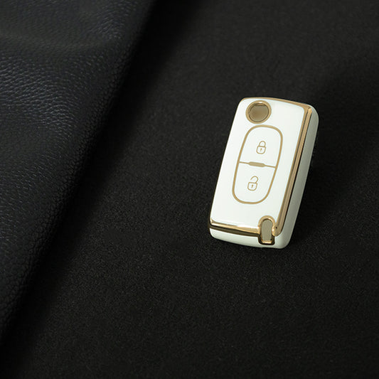 PUE2T1 White-Gold Plating Car Key Cover TPU Car Key Case Cover for Peugeot 308sw 407 208 508 408 2018 for Citroen C4 CACTUS C5 C4L Accessories Car Key Holder