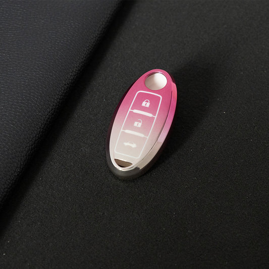 NIB3T1 Gradient Pink Car Key Cover High Quality Soft TPU 3-Button Popular Key Case Cover Shell for Nissan Patrol Tiida Qashqai X-Trail Juke Navara Car Accessory