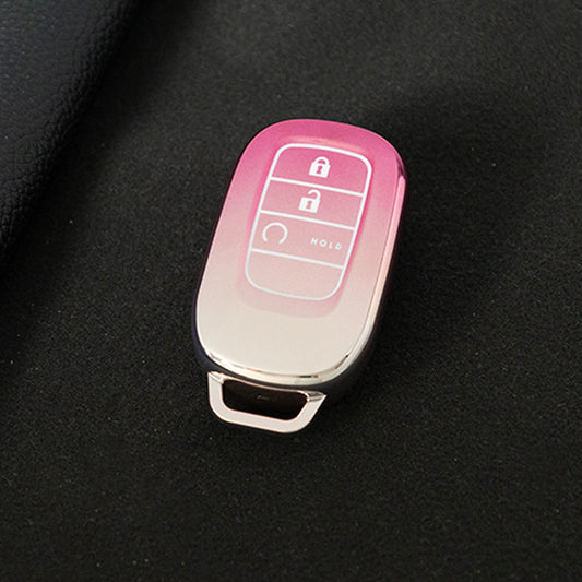 HOB3T1 Gradient Pink Car Key Cover TPU Remote Key Fob Cover 4-button Car Key Case Protective Accessories Suitable for Honda Accord Civic HR-V CR-V Pilot Odyssey