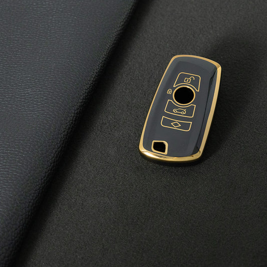 BMC1T1 Black-Gold Plating Car Key Cover BMW Car Key Case Cover TPU Flip Remote Accessory for 1 2 3 4 5 6 7 X3 X4 X5 X6 F36 F25 F26 F30 F34 F10 F07 F20 Z10 G30