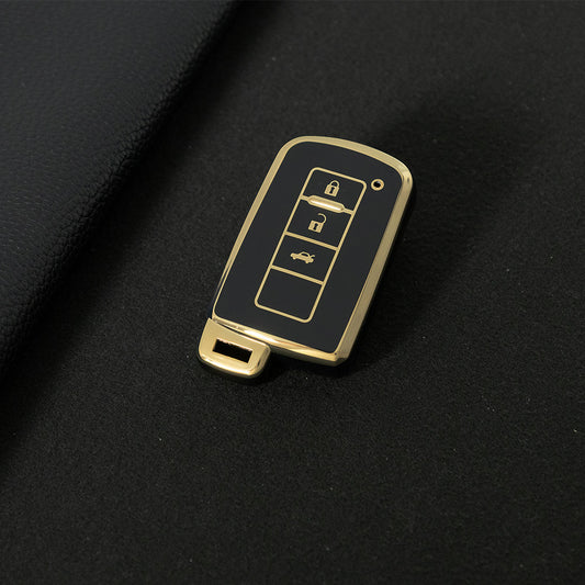 TOD1T1 Black-Gold Plating Soft TPU Remote Car Key Case for Toyota Camry Corolla RAV4 Highlander Avalon 2015 - 2017 4 Buttons Cover Shell Holder
