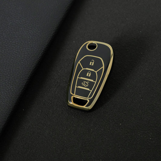 CEE1T1 Black-Gold Plating TPU Key Cover for Chevrolet Cruze Aveo Trax Sail Malibu