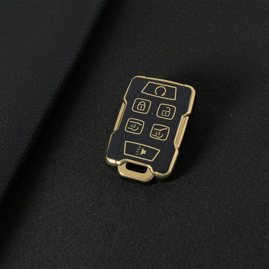 CEC3T1 Black-Gold Plating Car Key Cover Case Fob for Chevrolet Suburban Silverado GMC Terrain Yukon Tahoe Sierra