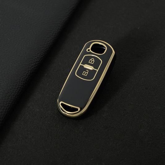 MAB2T1 Black-Gold Plating TPU Car Key Case Fashion Key Fob Cover Protector for Mazda 2 3 5 6 BL BM GJ Atenza/Axela/Demio CX-3 CX3 CX-5 CX5 CX7 CX-9 CX8