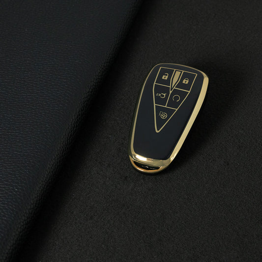 CHC3T1 Black-Gold Plating Car Key Cover Soft TPU Car Key Case Cover Shell Sleeve Protector for CHANGAN CS75 Plus Unit Univ CS35 CS55 OSHAN X5 X7 Key Rings Keychain Bag