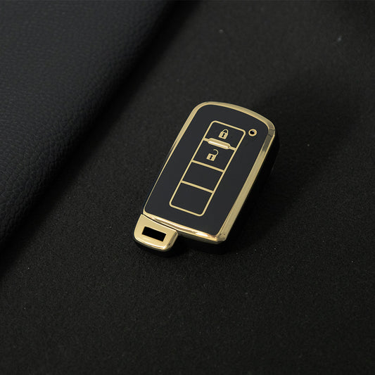 TOD2T1 Black-Gold Plating TPU 2 Buttons Car Key Cover Case for Toyota Rav4 2021 Hybrid Camry 2020 Prado Corolla Sedan 2019