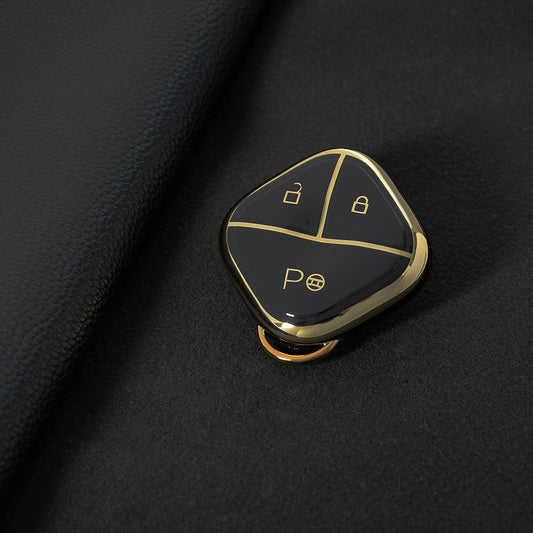 WUG1T1 Black-Gold Plating Car Key Cover Soft TPU Car Key Case Cover Shell Sleeve for SGMW WULING Airev Baojun KiWiEV Bingguo SUNSHINE MINI EV Key Rings Keychain Bag