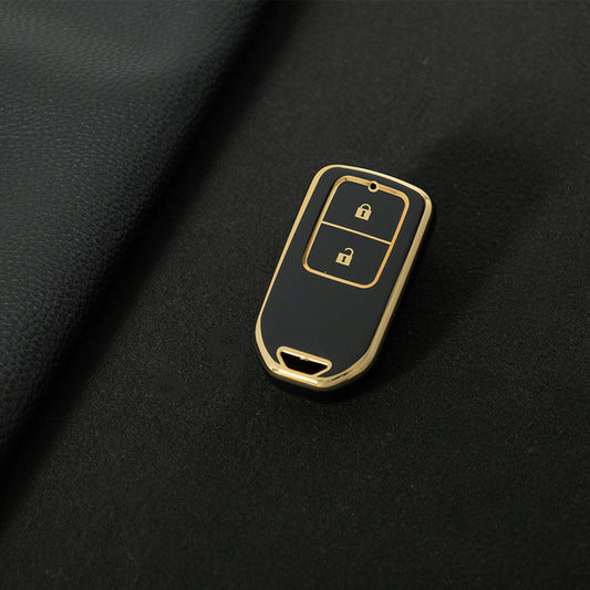 HOA2T1 Black-Gold Plating Car Key Cover 2/3/4/5-Button Full-Coverage TPU Key Cover for Honda CR-V/Accord/Civic/Fit/Jade/Odyssey - Anti-Scratch Protective Case