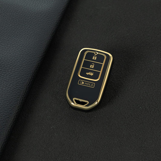 HOA10T1 Black-Gold Plating TPU Car Key Case Cover for Honda Accord Civic Passport Pilot Odyssey Ridgeline HRV CRV
