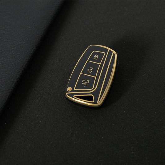 HYH1T1 Black-Gold Plating 3 Buttons Car Key Case Cover for Hyundai Santa Fe Sport Ix45 Equus Centennial Genesis G80 Grandeur Azera 2013-2016