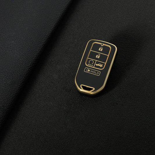 HOA6T1 Black-Gold Plating Car Key Cover New Soft TPU Car Remote Key Case Cover Shell Fob for Honda Civic Vezel City Jade Pilot Jazz BRV XRV HRV Fit Odyssey Accessories