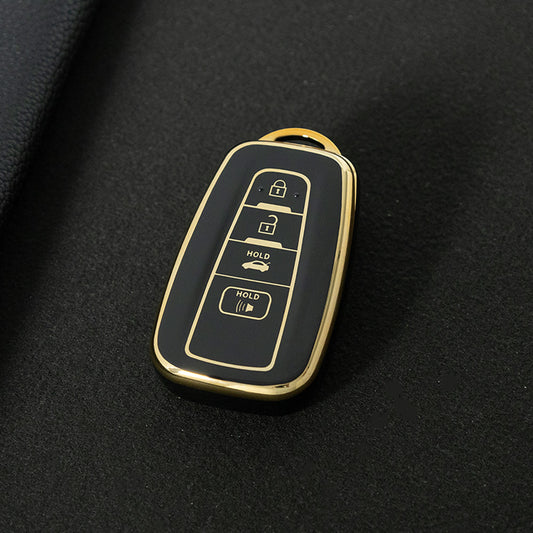 TOB4T1 Black-Gold Plating Car Key Cover For Toyota Prius Camry Corolla C-HR CHR RAV4 Prado Izoa Levin Avalon 2018 2019 2020 Car Key Case Shell Cover Protector