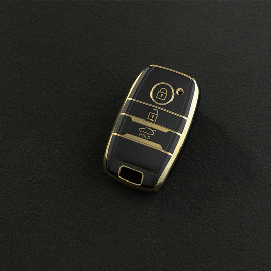 KIH1T1 Black-Gold Plating Car Key Cover Key Soft TPU Car Key Case Cover Shell for KIA K3 K4 K5 KX3 KX5 KX7 Sportage Sorento Stonic Cadenza Landwind Key Rings Keychain Bag