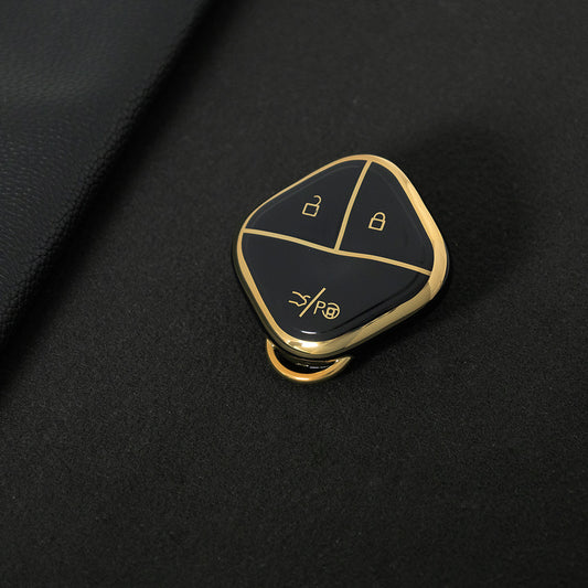 WUG3T1 Black-Gold Plating Car Key Cover Soft TPU Car Key Case Cover Shell Sleeve for SGMW WULING Airev Baojun KiWiEV Bingguo SUNSHINE MINI EV Key Rings Keychain Bag