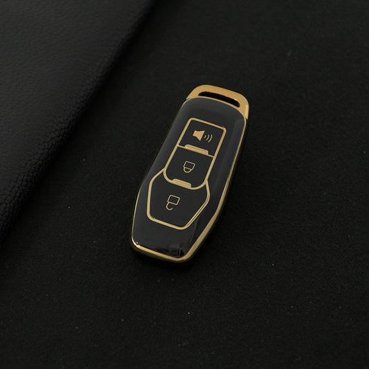 FOU1T1 Black-Gold Plating TPU Car Key Cover Case for Ford Focus 3 ST Mondeo 5 MK5 Mustang F-150 Explorer Edge Fiesta Kuga MK3