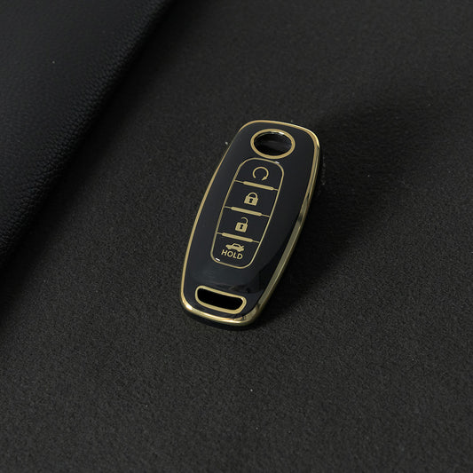 NIA7T1 Black-Gold Plating TPU Car Key Cover Fob Holder Suitable for Nissan Sylphy Bluebird Teana X-Trail Murano GTR