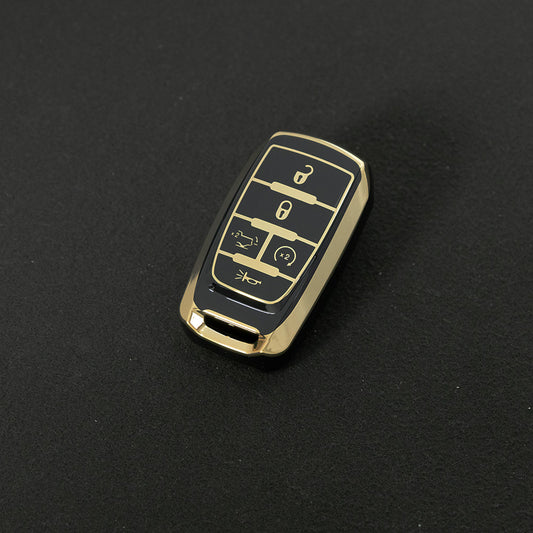 JEE6T1 Black-Gold Plating TPU Jeep Grand Cherokee Chrysler 300C for Fiat Freemont Dod Ram 1500 Journey-Fit Model Car Key Cover Case Car Key Accessories