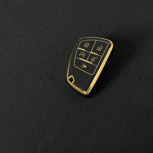 CEV3T1 Black-Gold Plating Car Key Cover Tpu Car Key Case Fob Cover Shell for Chevrolet Tahoe Suburban for GMC Yukon for Buick ENVISION S Plus Avenir 2020 2021 2022 2023