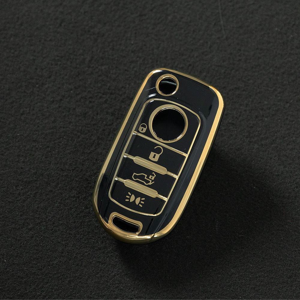 FIB3T1 Black-Gold Plating TPU Car Key Case Cover for Fiat 500 Tipo Toro Cronos Egea 500X