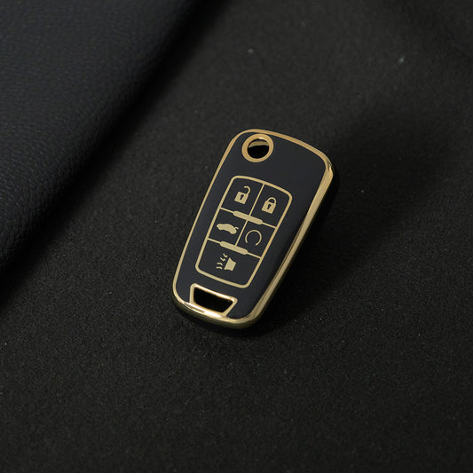 BUE5T1 Black-Gold Plating Car Flip Key Fob Case Key Cover for Chevrolet Equinox Volt Cruze Impala Camaro Garna Yakista AVEO Impala GMC Terrain Keychain