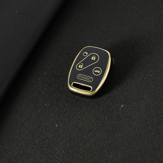 HON4T1 Black-Gold Plating Luxury Car Fob Cover Case Shell Protection for 2015 for Honda City Civic HRV Jazz-Soft TPU Accessory for Accord & Fit Models