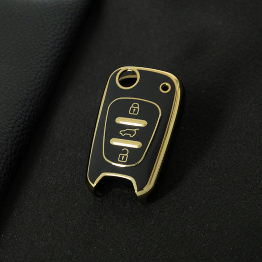 HYG2T1 Black-Gold Plating Car Key Cover For Hyundai I20 I30 Ix20 Ix35 for Kia Ceed Picanto Sportage TPU Car Key Case Cover Shell Bag Holder Fob Keychain Accessories